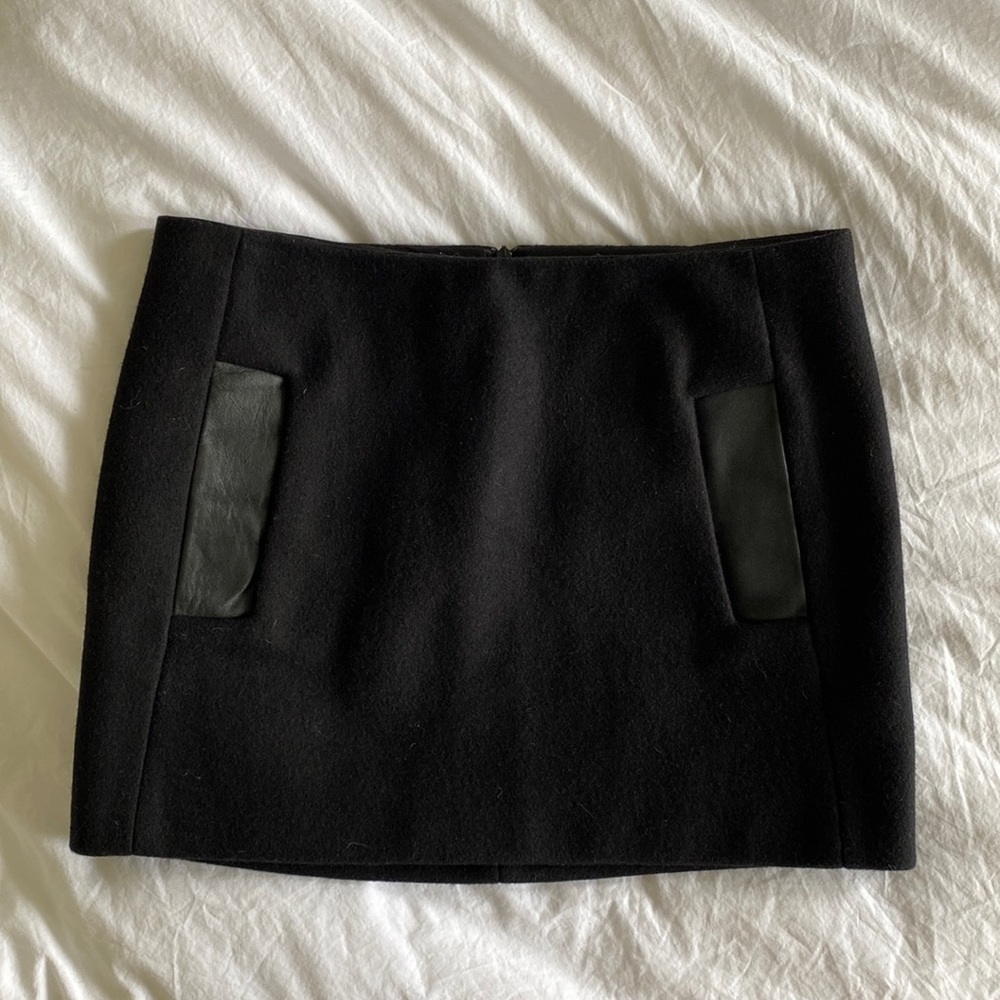maje wool + leather mini skirt